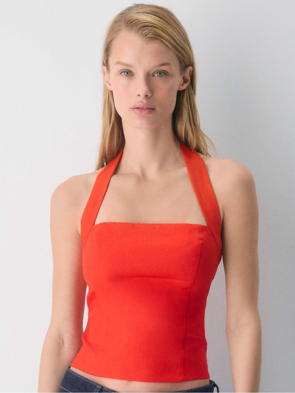 Wilfred Whisper Linen Halter Top in Poppy Red